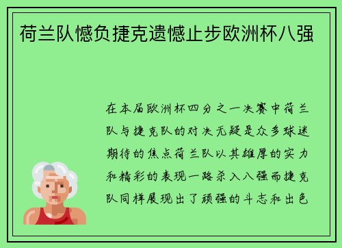 荷兰队憾负捷克遗憾止步欧洲杯八强